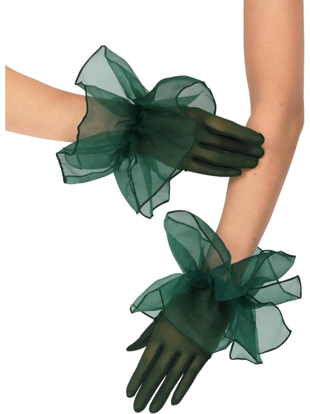 Women's Dark Green 1920s Flapper Stretchy Ruffles Sheer Opera Short Mesh Gloves